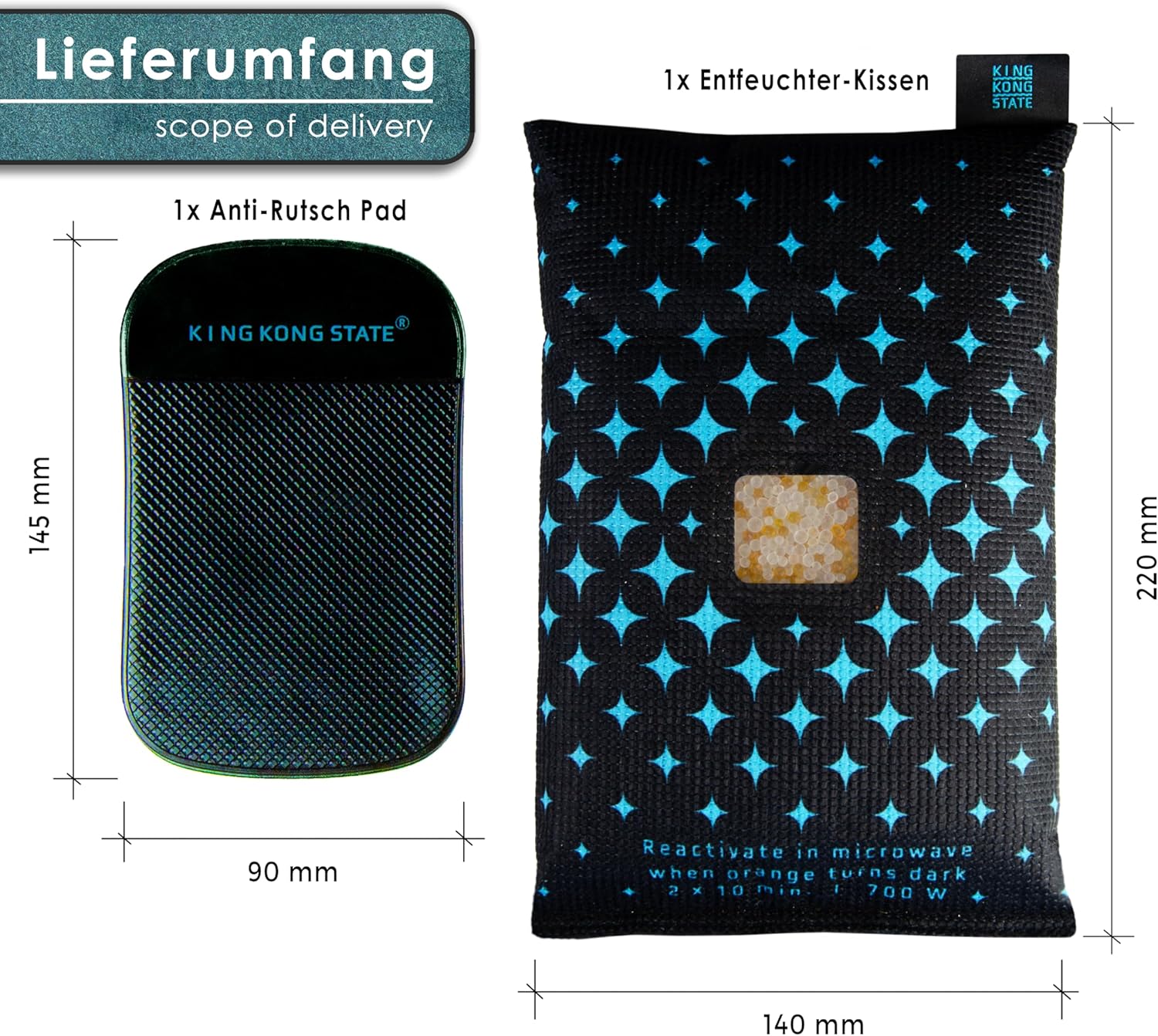 Luftentfeuchter-Kissen mit Indikator-Fenster 750g für beschlagene Autoscheiben inkl. Anti-Rutsch Pad