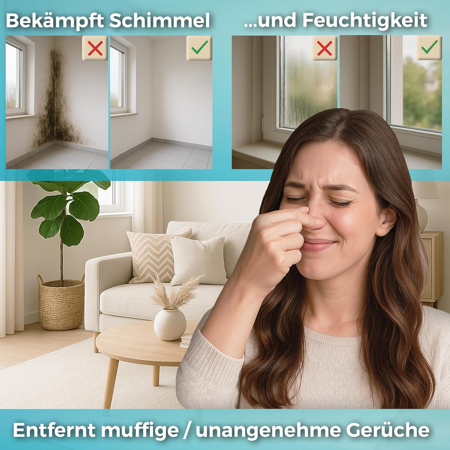 Luftentfeuchter ohne Strom | inkl. 3-Monatsvorrat Luftentfeuchter-Granulat | Entfeuchter gegen Schimmel in Wohnung, Bad, Keller