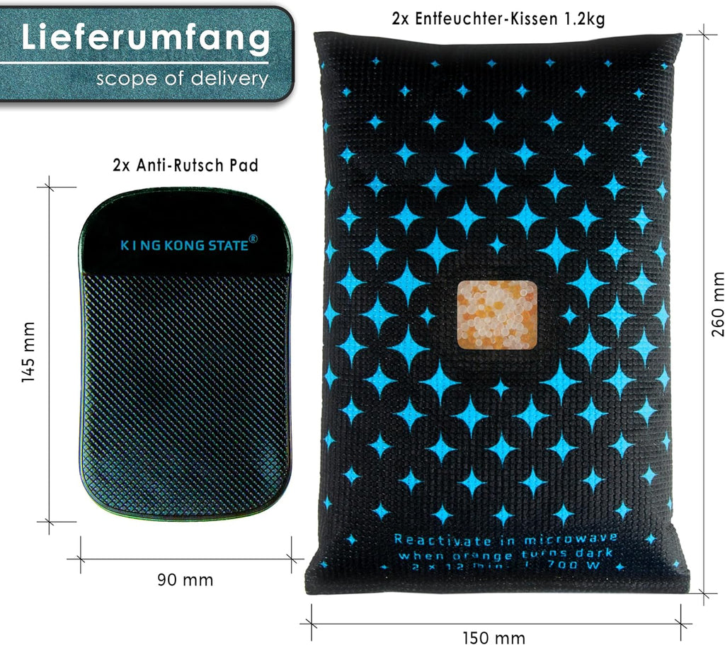 Luftentfeuchter-Kissen XXL mit Indikator-Fenster 1,2kg für beschlagene Autoscheiben inkl. Anti-Rutsch Pad (Kopie)