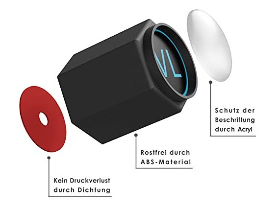 Auto-Ventilkappen beschriftet mit Dichtung aus rostfreiem ABS-Material | 8 Stück