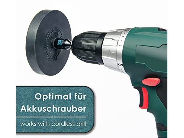 Folienradierer zum Entfernen von Folien und Aufklebern | Schwarze Radierscheibe für Akku-Bohrmaschinen
