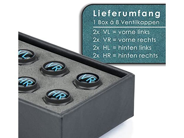 Auto-Ventilkappen beschriftet mit Dichtung aus rostfreiem ABS-Material | 8 Stück