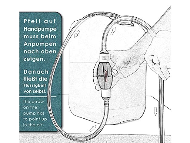 B-WARE: Handpumpe / Umfüllpumpe für Flüssigkeiten wie Wasser, Benzin, Diesel oder Öl-Gemische l Optimal für den Auto- und Motorrad-Bereich