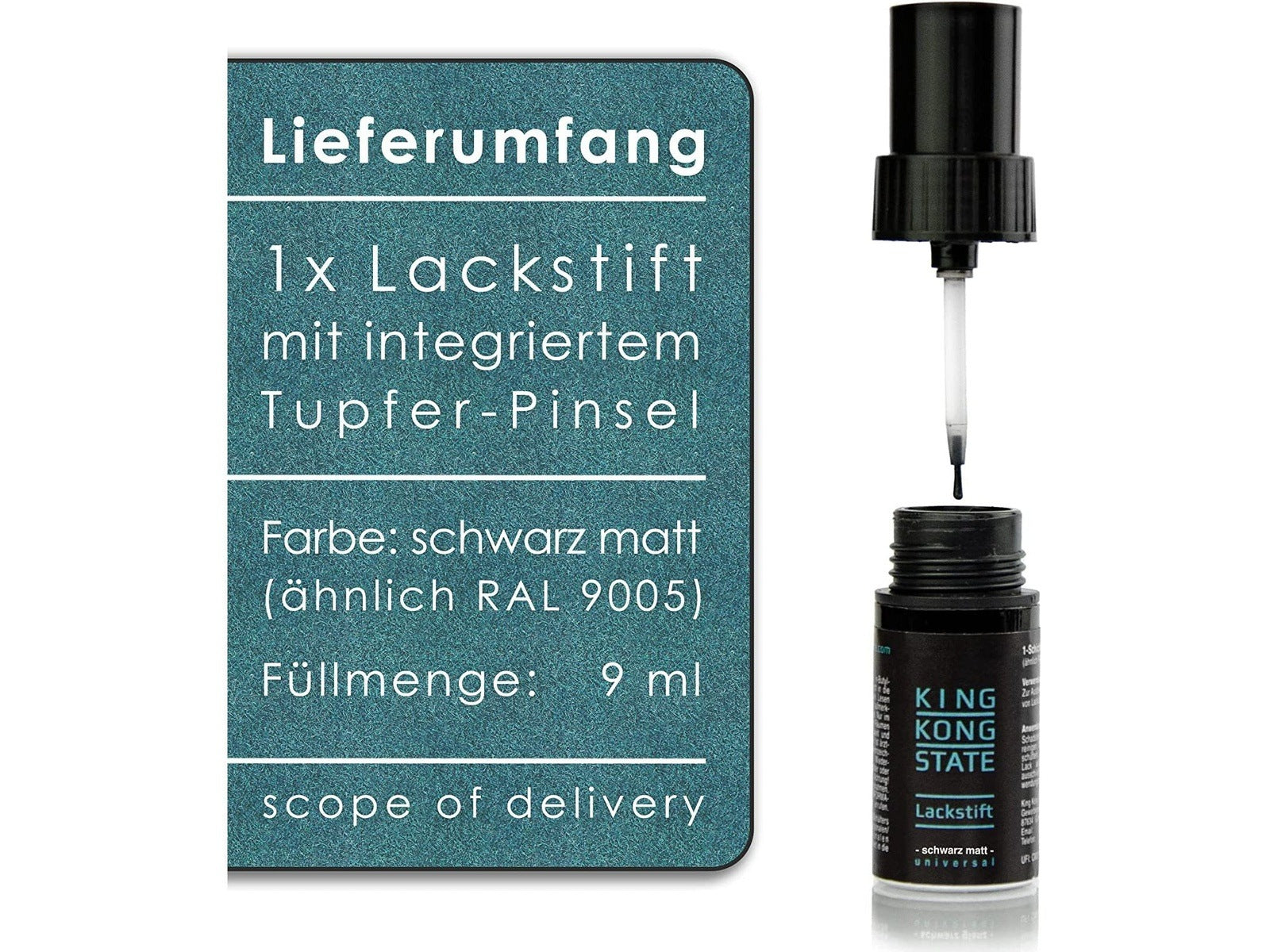 Lackstift - SCHWARZ MATT - 1-Schicht-Lack zur Ausbesserung von Steinschlägen und Kratzern an Fahrzeugen