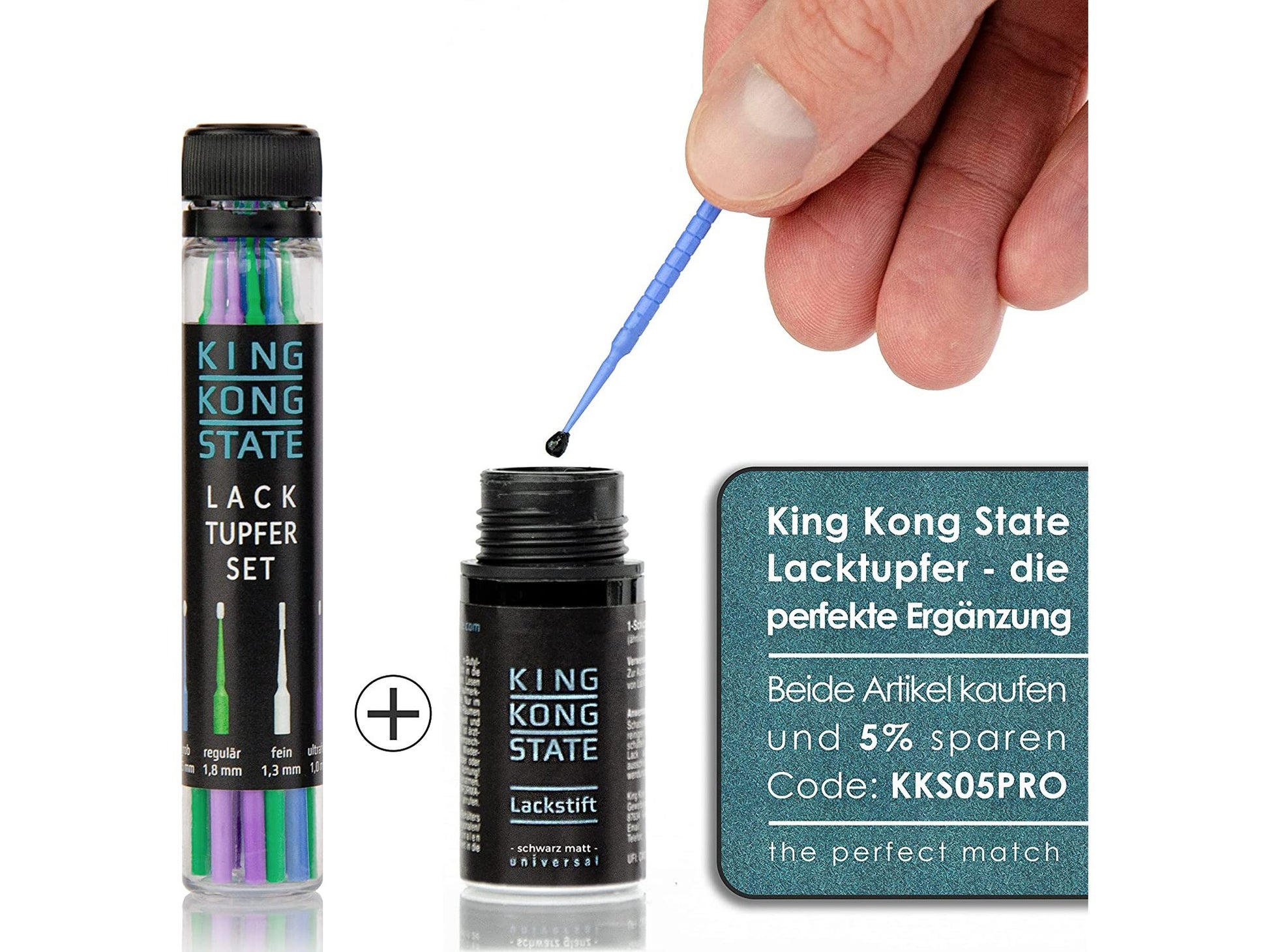 Lackstift - SCHWARZ MATT - 1-Schicht-Lack zur Ausbesserung von Steinschlägen und Kratzern an Fahrzeugen